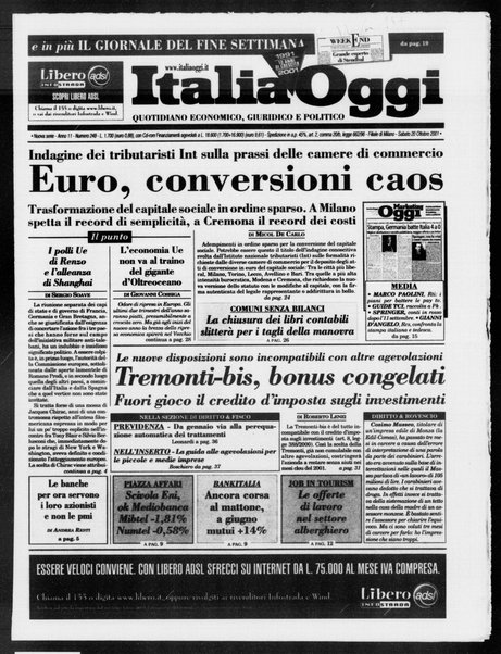 Italia oggi : quotidiano di economia finanza e politica